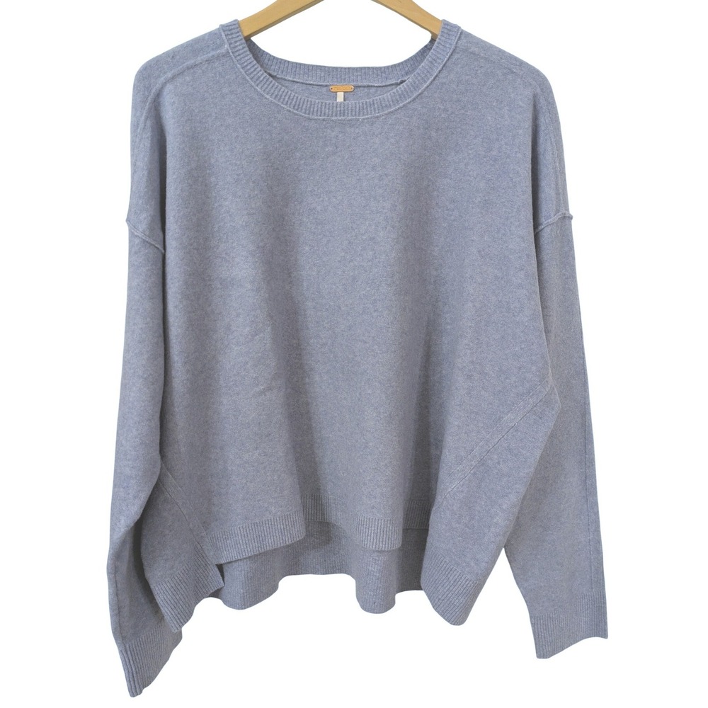 Free People Light Gray Blue Crewneck Cozy Pullover Oversized Sweater